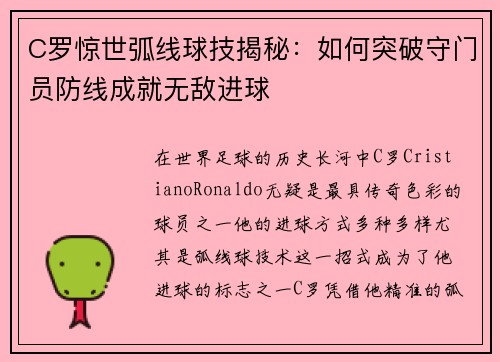 C罗惊世弧线球技揭秘：如何突破守门员防线成就无敌进球